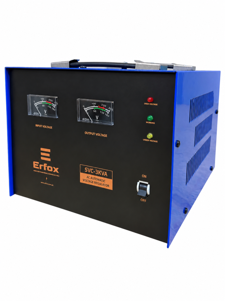 Estabilizador Servomotor ERFOX SVC-3KVA 220V para protección contra variaciones de voltaje